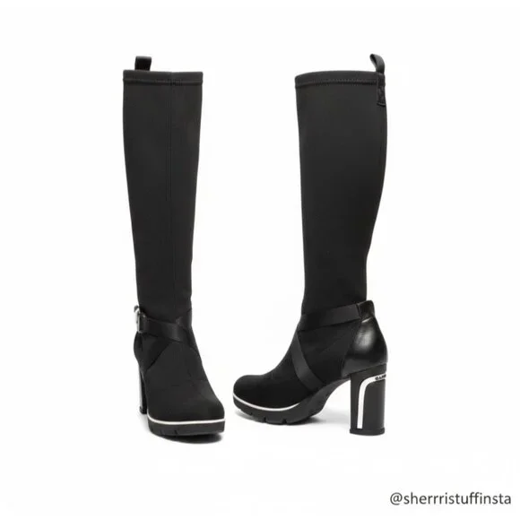 Gadea Black Stretch Sock Buckle Boots Leather Heels Made In Spain 37 Extralight - Picture 14 of 15